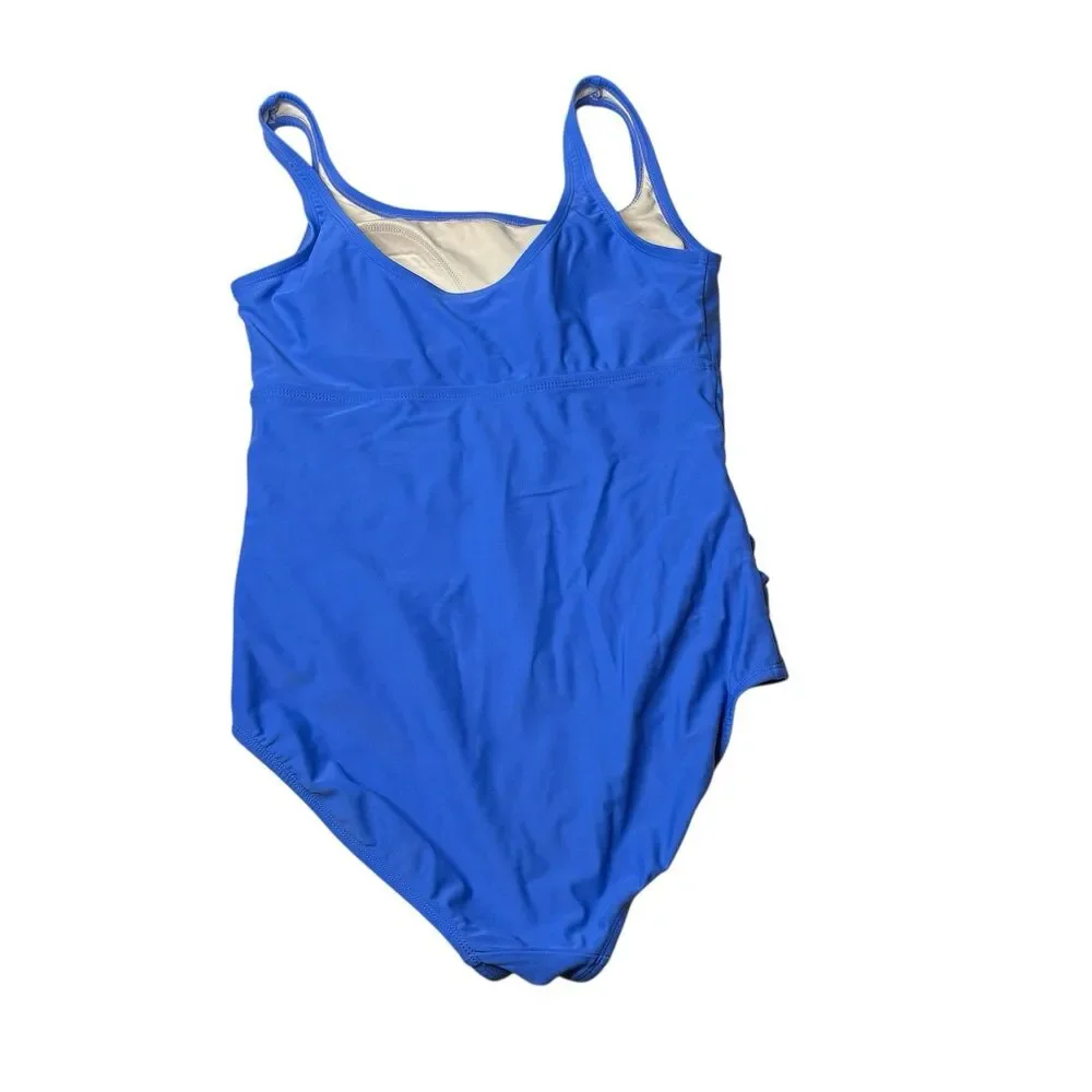 Merona Blue Swimsuit Lightly Padded Ruched One Piece Size Large preowned